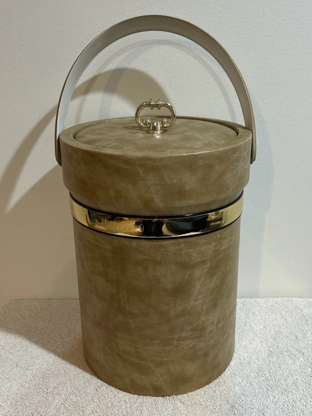 MCM Ice Bucket Lid Handle Bold Gold Tone Accent Band & Knob Insulated